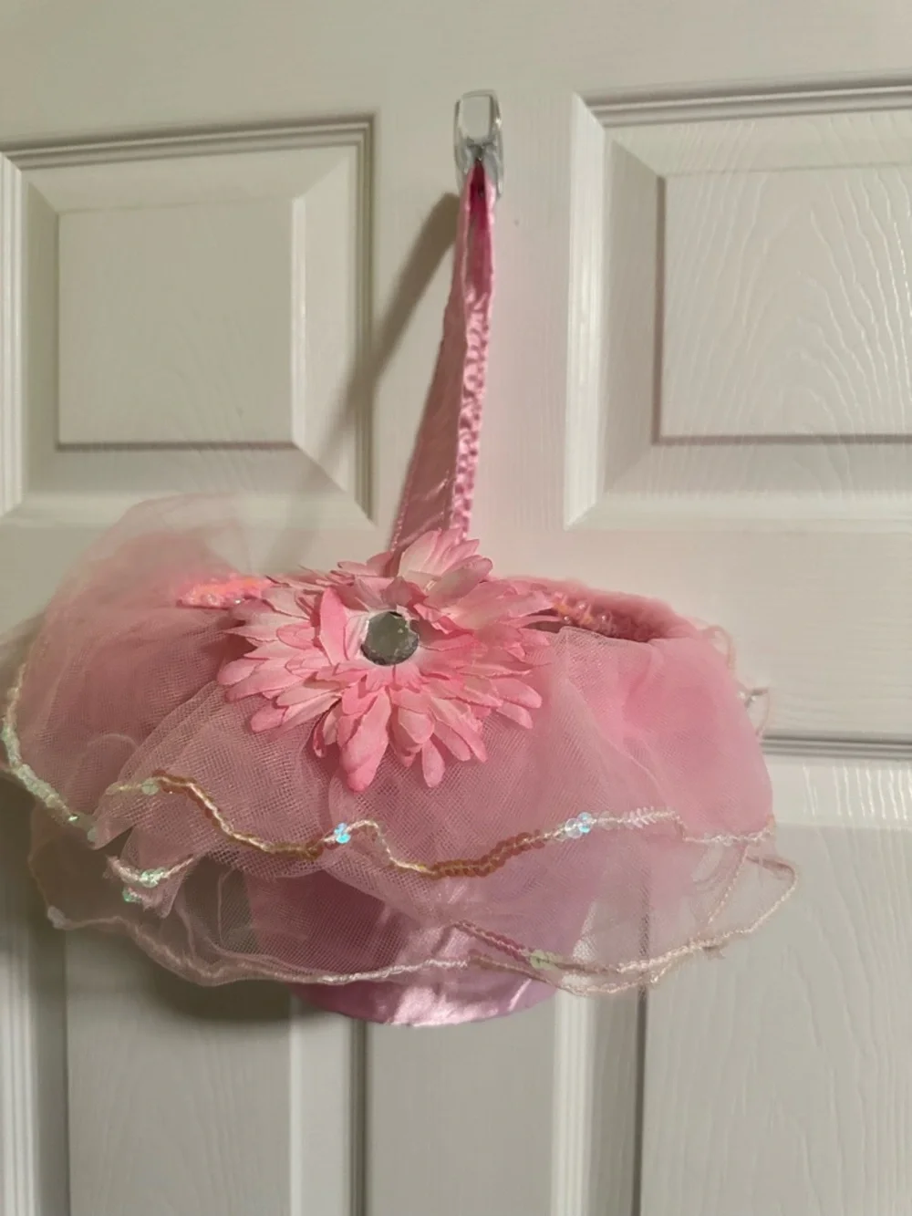 Pink Tulle Flower Basket